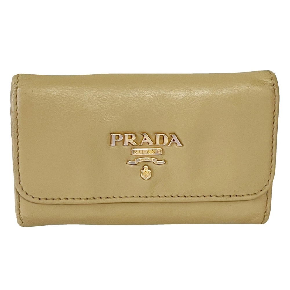 Prada tan leather key wallet case